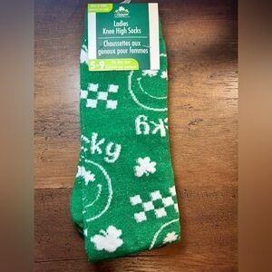 Seasonal Women’s Knee High Socks Sz 5-9 “ Lucky” St. Patrick’s Day Smiley Face